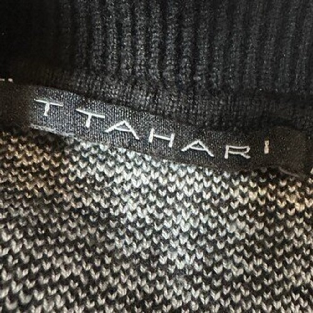 Tahari Houndstooth Plaid Mock Neck Knit Sweater Black White Office Chic Large - Picture 4 of 4